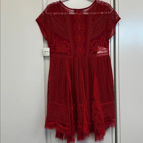 Free People red dress with beading and lace, size extra small, New,  never worn - Picture 3 of 15